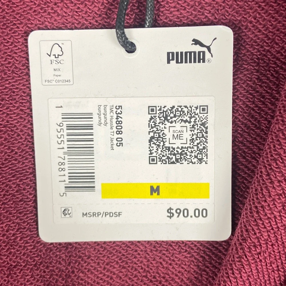 Puma TMC Hussle T7 Jacket Mens M Burgundy Track Jacket Nipsey Hussle 534808-05